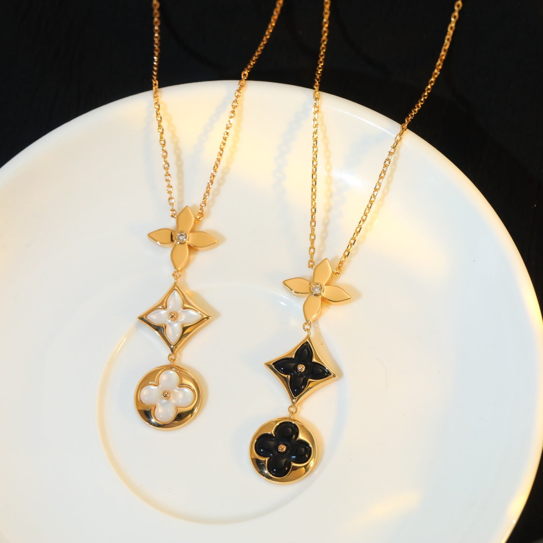 [AuraEcho Jewelry]STAR AND SUN ONYX PINK GOLD NECKLACE